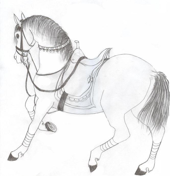 Скажу честно, лошадь срисована с картины Брюллова "Всадники"..